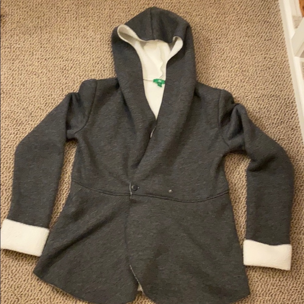 A gray fluffy sweater